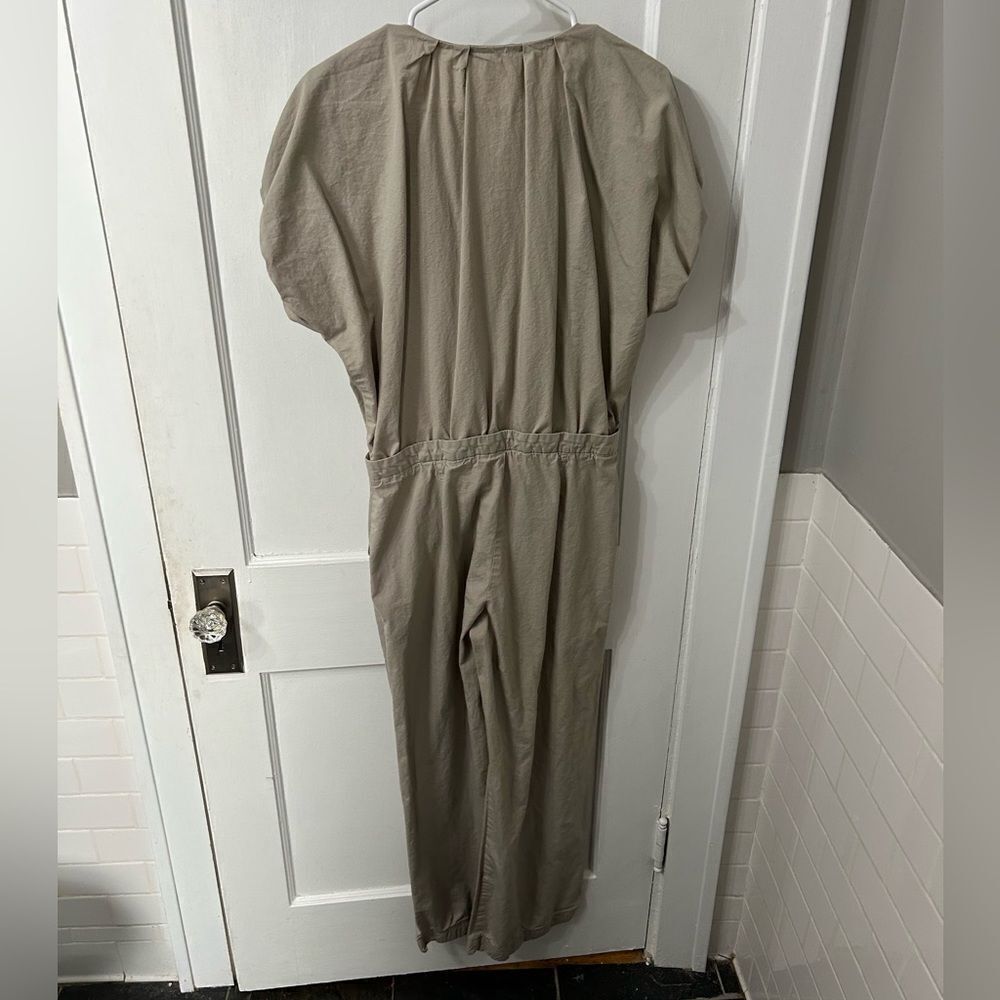 Zara Tan Jumpsuit with Puffed Sleeves and Elastic Waist - Picture 3 of 4